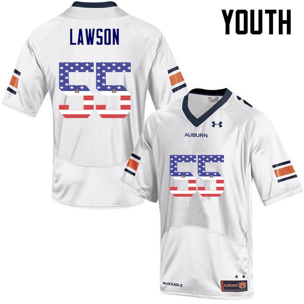 Youth #55 Carl Lawson Auburn Tigers USA Flag Fashion College Football Jerseys-White - Click Image to Close